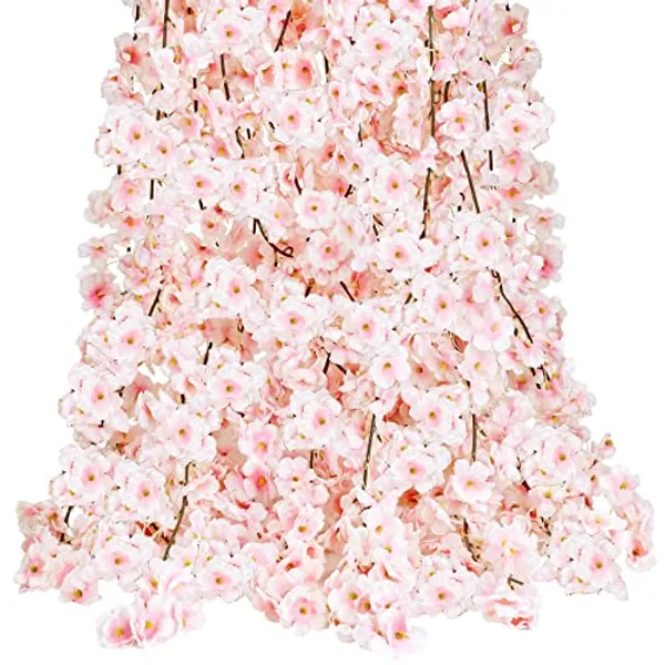 CEWOR 10pcs Fake Cherry Blossom Flower Vines Artificial Flowers for Outdoors Hanging Silk Flowers Garland for Wedding Party Pink Room Decor Japanese Kawaii Decor