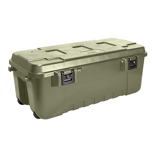 Plano Storage Trunk with Wheels, Green, 108-Quart, Lockable Storage Box, Rolling Airline Approved Sportsman Trunk, Hunting Gear and Ammunition Bin, Heavy-Duty Containers for Camping - OIive Drab - Large - Large