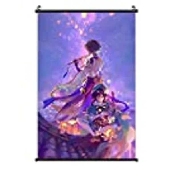 Genshin Impact Poster Game Characters Xiao and Venti Scroll Painting Bedroom Modern Family Decor Canvas Wall Art Picture Print