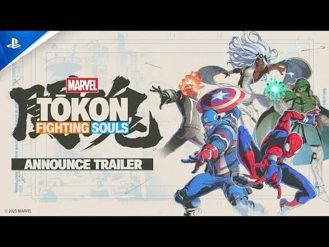 "MARVEL Tōkon: Fighting Souls" for PS5 and PC. This is a 4v4 tag team fighter where players can choose from a roster of Marvel characters, including Captain America, Iron Man, Spider-Manputs