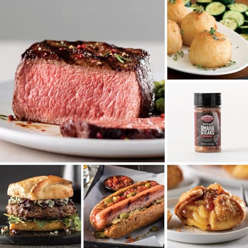 Omaha Steaks Deluxe Gift Package (4x Butcher's Cut Top Sirloins, 4x PureGround Filet Mignon Burgers, 4x Gourmet Jumbo Franks, 4x Potatoes au Gratin, 4x Caramel Apple Tartlets, 1 jar Omaha Steaks Seasoning) - Deluxe