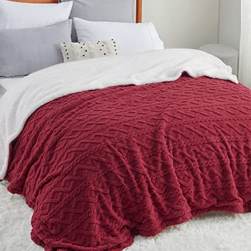 Bedsure Sherpa Queen Size Blanket for Bed - Fuzzy Soft Cozy Blanket Queen Size, Fleece Thick Warm Blanket for Winter, Red Fall Blanket, 90x90 Inches - 02 - Red - Queen (90" x 90")