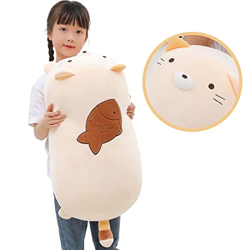 MMguai 24" Cute Big Cat Plush Soft Hugging Pillow plushies,Large Fat Cats Stuffed Animals Toy Room Decor,Gifts for Girls Kids Birthday,Valentine - Cat-Large