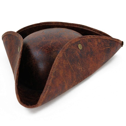 Skeleteen Faux Leather Pirate Hat - Brown Distressed Leather Colonial Style Tricorn Hat - 