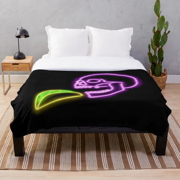 Neon Skull eating a Taco - DibsOnTacos | Throw Blanket