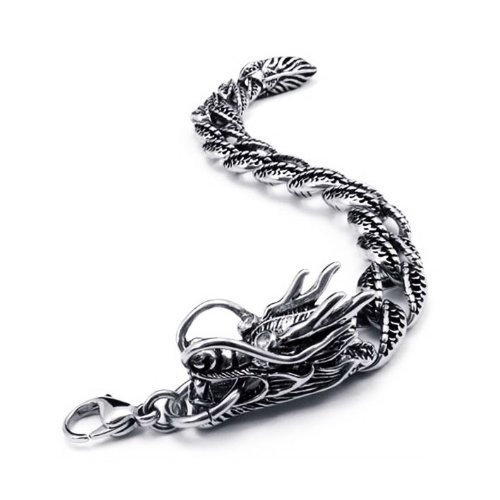 JewelryWe Mens Vintage Style Stainless Steel Bracelet Dragon Wristband Birthday Gifts