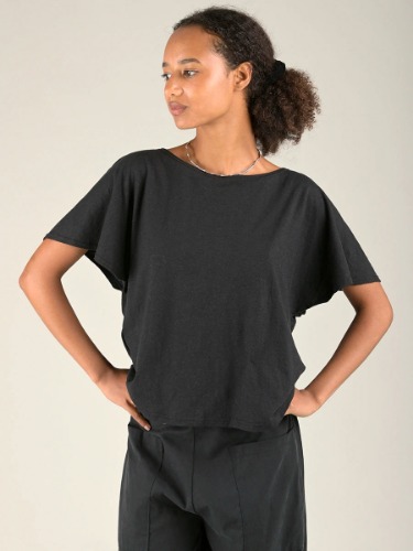 Hemp Organic Cotton Handkerchief Sleeve T-Shirt | BLACK / XL (UK 18-20)