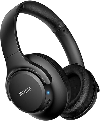 KVIDIO Bluetooth Headphones Over Ear, 65 Hours Playtime Wireless Headphones with Microphone, Foldable Lightweight Headset with Deep Bass,HiFi Stereo Sound for Travel Work PC Cellphone (Black) - Black