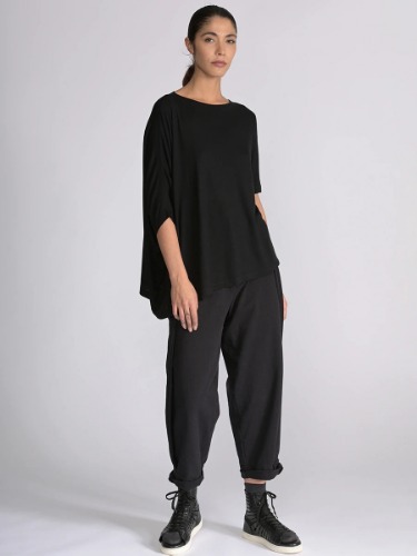 Bamboo Jersey Short Sleeve Asymmetric Top | BLACK / L (UK 16-18)