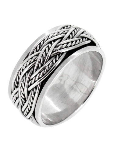 TreasureBay MENS 10MM Wide Celtic Knot Braid 925 Sterling Silver Spinner/Spinning/Spin Band Ring Meditation Stress Relief Ring - Available in Sizes: R - Z