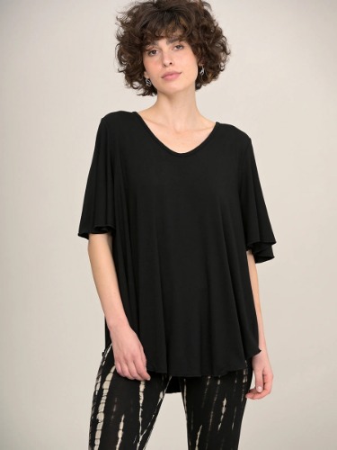 Curved Hemline T-shirt with Bell Sleeves | BLACK / S (UK 8-12)