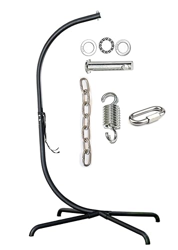Hanging Egg Chair Stand Only, Hammock Chair C-Stand with Hanging Chain, Snap Hook, Pin Plug, Spring for Patio Macrame Hammock Swinging Chair 200KG Load Capacity (Black) - Black