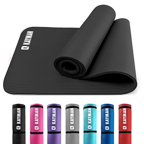 KAYMAN Yoga Mat – Multi-Purpose Extra Thick Foam Exercise Mats – Ideal Floor Mat for Pilates, Stretching, Resistance Workout & Therapy – Home & Gym Equipment Accessory - Black