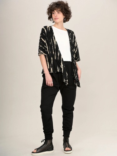 Tie Dye Kimono Style Top - Black & Cream | L/XL (UK 12-16)