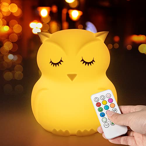 Mamtopia Owl Night Light for Toddler Baby Nursery Night Lamp Children Room Decor Silicone Kids Night Lights with Remote Control - Owl