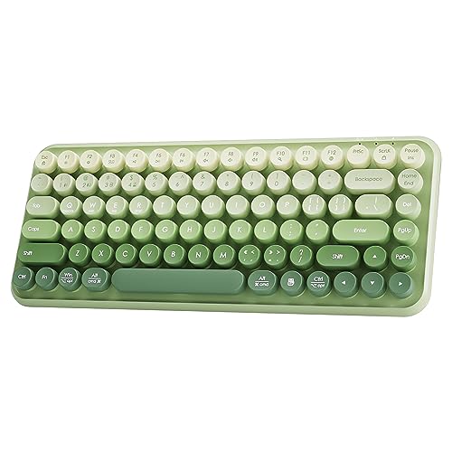 TISHLED Typewriter Keyboard Wireless 2.4GHz/Bluetooth/USB-C Wired Rechargeable Membrane Gaming Keyboard Linear Mechanical-Feel Switch Compact 85-Key Retro Round Keycaps for Multi-Device, Matcha Green - Matcha Green