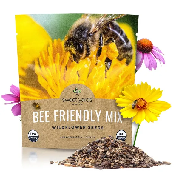 Bee Friendly Wildflower Seed Mix - Bulk 1 Ounce Packet - Over 7,500 Open Pollinated Seeds - Save The Bees! - 1 Ounce Packet