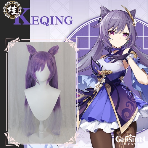 Uwowo Game Genshin Impact Keqing Driving Thunder Cosplay Wig Yuheng of the Liyue Qixing 80cm Purple Gray Gradient Twin tail Hair