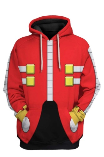 Adult Dr. Eggman Hoodie Sweatshirt Copslay Costume Pullover Coat - X-Large Red
