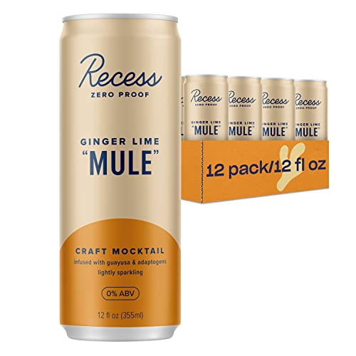 Recess Zero Proof Craft Mocktails, Alcohol Free Drinks, With Adaptogens, Non-Alcoholic Beverage Replacement, Mixer, Celebration, Party, (Ginger Lime "Mule", 12oz, Pack of 12) - Ginger Lime "Mule" - 12 Fl Oz (Pack of 12)