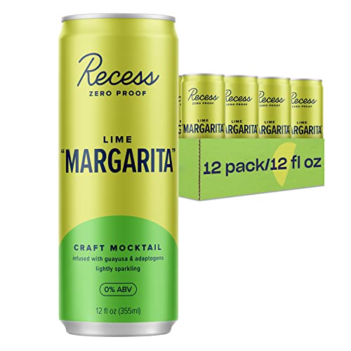 Recess Zero Proof Craft Mocktails, Alcohol Free Drinks, With Adaptogens, Non-Alcoholic Beverage Replacement, Mixer, Celebration, Party, (Lime "Margarita", 12oz, Pack of 12) - Lime "Margarita" - 12 Fl Oz (Pack of 12)