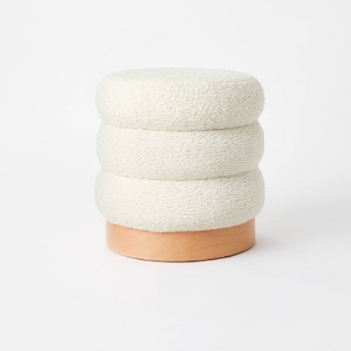 Clarkdale Channel Tufted Ottoman with Wood Base Curly Boucle - Threshold™ 