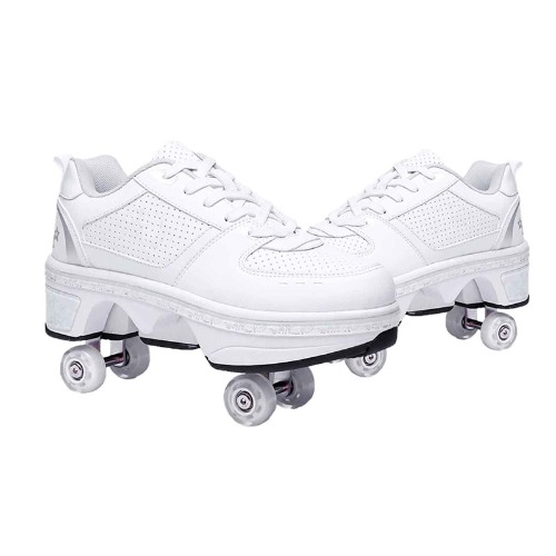 Double-Row Deform Wheel Automatic Walking Shoes Invisible Deformation Roller Skate 2 in 1 Removable Pulley Skates Skating Parkour