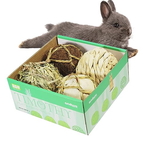andwe Small Animals Play Balls Rolling Chew Toys & Gnawing Treats for Rabbits Guinea Pigs Chinchilla Bunny Degus - Pet Cage Entertainment Accessories (Pack of 4) - Pack of 4