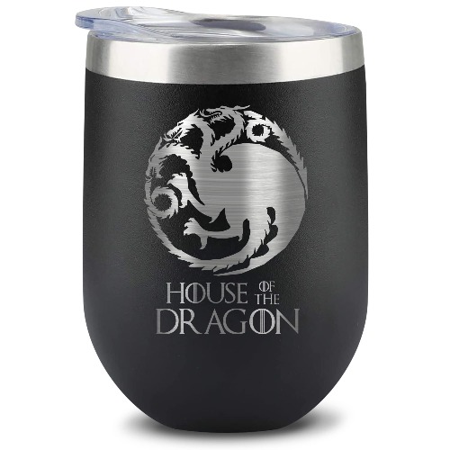 House of the Dragon Game of Thrones Mug, 12 oz Stainless Steel Wine & Coffee Tumbler ? Double Wall Insulated Tumbler with Lid ? Game of Thrones Merchandise Accessories for Kitchen & Bar, GoT Beer Mug