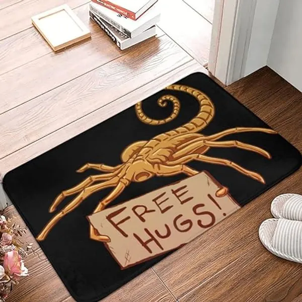 Extra Durable Door Mat -Free Hugs Front Door Mat Anti-Slip Outdoor Quick Dry Facehugger Alien Xenomorph Doormat Garden Garage Entrance Rug Carpet 16x24inch