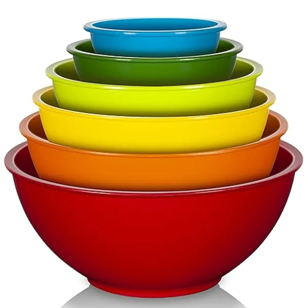 YIHONG 6 Pcs Plastic Mixing Bowls Set, Colorful Serving Bowls for Kitchen, Ideal for Baking, Prepping, Cooking and Serving Food, Nesting Bowls for Space Saving Storage, Rainbow - Rainbow