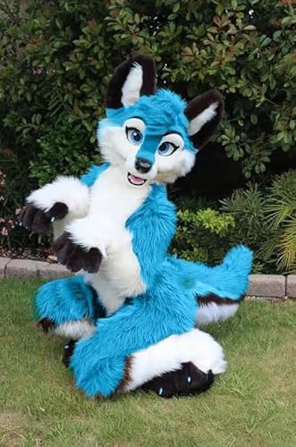 PROPSCOS Blue Fox Dog Husky Wolf Fursuit Cosplay Mascot Costume Cartoon Outfit - Medium