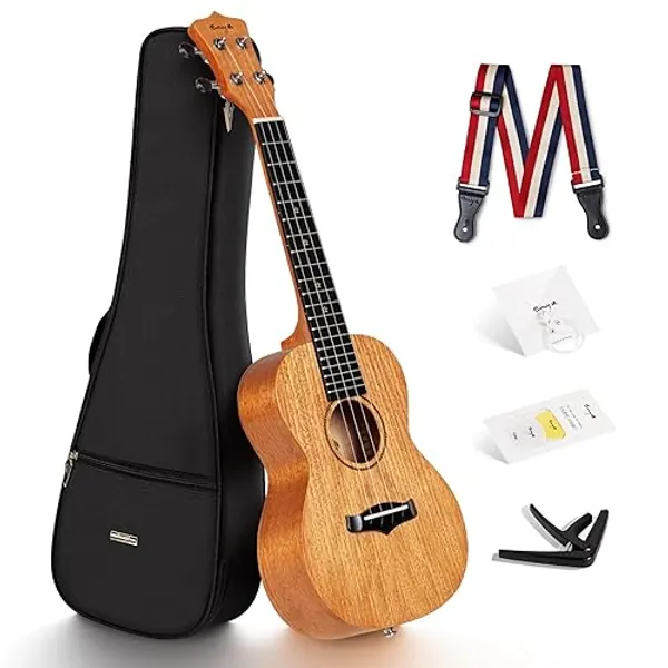 Enya Concert Ukulele 23 Inch Solid Mahogany Top Ukelele for Beginner with Gig bag, Capo, Strap, Strings, Pick (EUC-25D Nature Concert) - Nature Concert