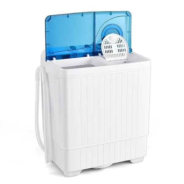 DORTALA Portable Washing Machine, 26 Lbs Twin Tub Washer and Spinner Combo with Drain Pump, Timer, Compact Laundry Washer for Apartment, Dorm, RVs, Blue - Blue
