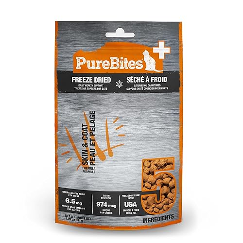 PureBites+ Freeze Dried Cat Treats 1.09oz | Skin & Coat | 5 Ingredients | Made in USA - Skin & Coat