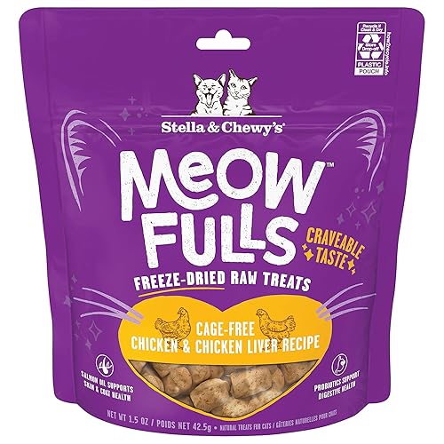 Stella & Chewy's Meowfulls Freeze Dried Cat Treats Chicken & Chicken Liver Recipe, 42.5g Bag - Chicken & Chicken Liver