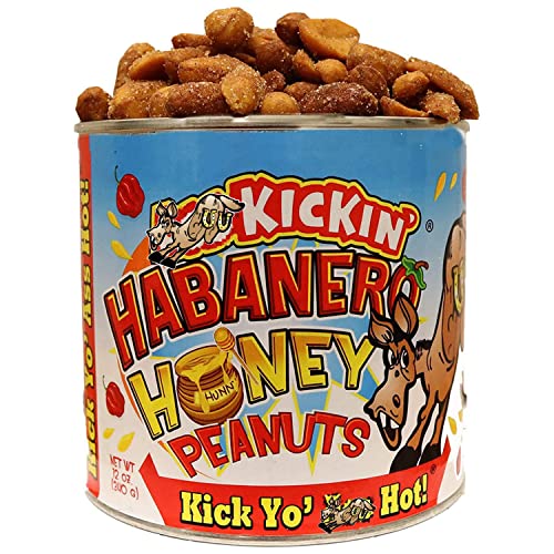 KICKIN’ Habanero Honey Spicy Hot Peanuts – 12oz - Ultimate Spicy Gourmet Gift Peanuts - Try if you dare! - Habanero Honey - 12 Ounce (Pack of 1)