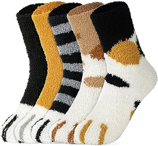 5 Pairs Fuzzy Socks for Women - Warm Cat Socks Fluffy Socks Soft Cat Paw Socks Cozy Socks Winter Plush Slipper Socks Cat Socks Women