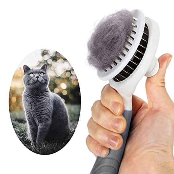 Cat Grooming Brush, Self Cleaning Slicker Brushes for Dogs Cats Pet Grooming Brush Tool Gently Removes Loose Undercoat, Mats Tangled Hair Slicker Brush for Pet Massage-Self Cleaning Upgraded (Gray)
