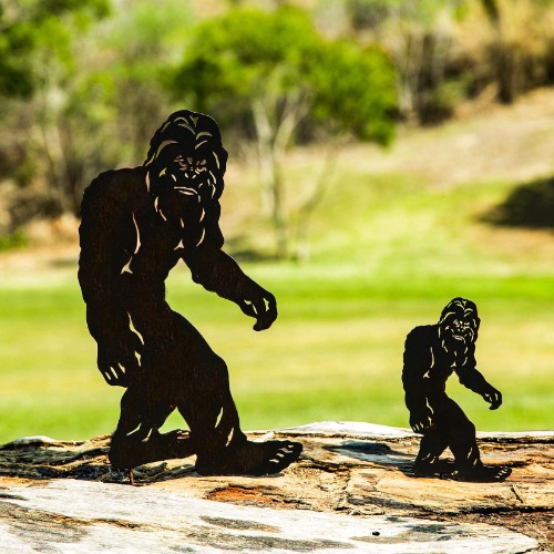 Bigfoot Garden Decor Metal Stake - Set of 2 Big Foot Sasquatch Gifts Yard Art Decorative Garden Stakes for Outdoor Decor, Yard, Patio, Lawn Decorations - 15.7”H x 8.3”W & 7.8”H x 4.1”W - Bigfoot B - 2 pack