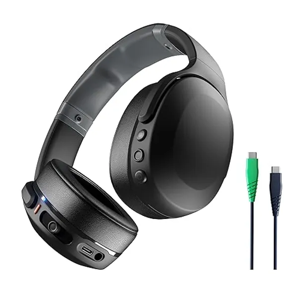 Skullcandy Crusher Evo Over-Ear Wireless Headphones with Sensory Bass with Charging Cable, 40 Hr Battery, Microphone, Works with iPhone Android and Bluetooth Devices - Black - True Black - One Size