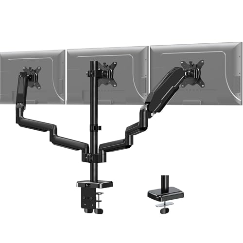 MOUNTPRO Triple Monitor Desk Mount - Articulating Gas Spring Monitor Arm, Removable VESA Mount Desk Stand with Clamp and Grommet Base - Fits 13 to 27 Inch LCD Computer Monitors, VESA 75x75, 100x100