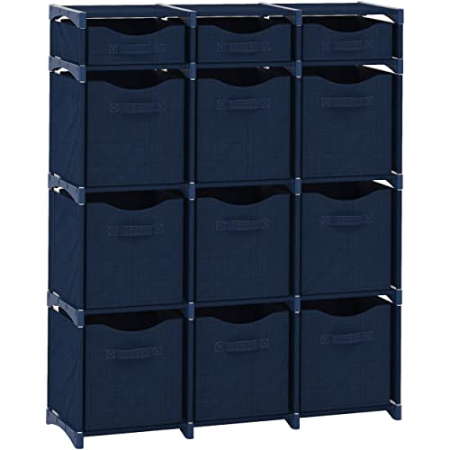 12 Cube Closet Organizers And Storage | Includes All Storage Cube Bins | Easy To Assemble Closet Storage Unit With Drawers | Room Organizer For Clothes, Baby Closet Bedroom, Playroom, Dorm (Navy) - 12 Cube with Handles - Navy