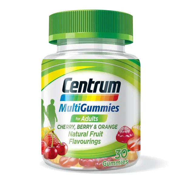 Centrum Multivitamin & Mineral MultiGummies, Cherry, Berry & Orange Natural Fruit Flavouring, Includes Essential Vitamins D, B12 & C, 30 Chewable Gummies