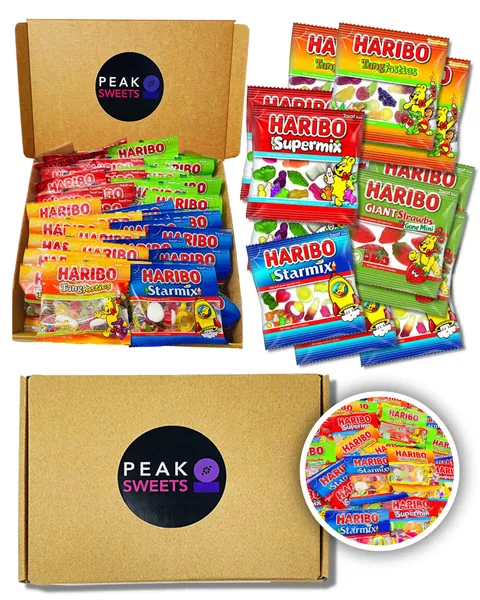 Haribo Sweets Gift Box Set - 40 Haribo Mini Bags Bulk Sweets for Kids Ideal as Sweet Hamper, Letterbox Gifts, and Party Sweets for Birthdays and Special Occasions
