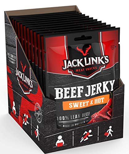 Jack Link's Beef Jerky Sweet & Hot – 12er Pack (12 x 25 g) – Proteinreiches Trockenfleisch vom Rind – Getrocknetes High Protein Dörrfleisch - Sweet & Hot - Single