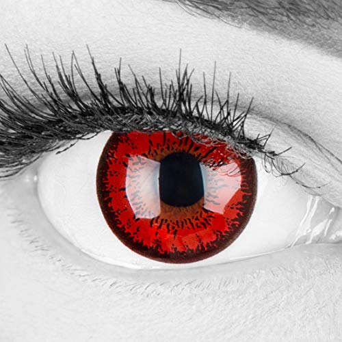 Rote Crazy Fun Kontaktlinsen 'Red Flower' ohne Stärke mit gratis Linsenbehälter - Topqualität zu Fasching, Karneval und Halloween 2023 - 0.0 Dioptrien - 8.6 Millimeter - 14.00 Millimeter - 2.0