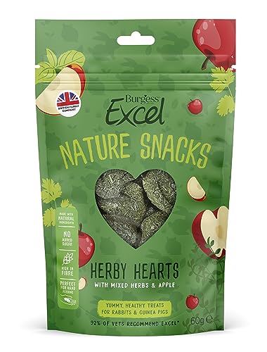Burgess Excel Herby Hearts Treats For Rabbits and Guinea Pigs, 60g - Herby Hearts - 60 g (Pack of 2)
