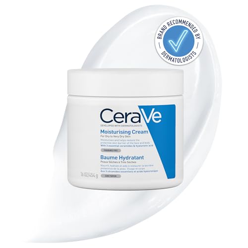 CeraVe Moisturising Cream for Dry to Very Dry Skin 454g, Face and Body Moisturiser with Hyaluronic Acid & 3 Essential Ceramides, CeraVe Body and Face Cream - Unscented - 454 g (Pack of 1)