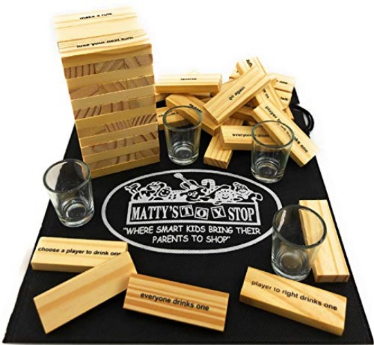 Homeware Deluxe Drunken' Tower The Grab A Piece Adult Party Game with Exclusive Matty's Toy Stop Storage Bag - Adult Party Game